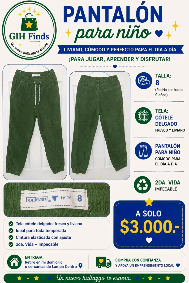 Pantalón verde para niño talla 8