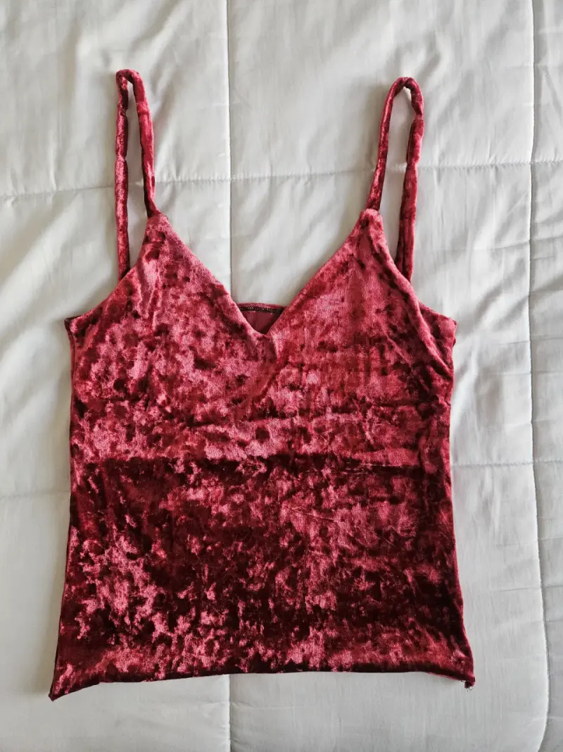 Top de terciopelo rojo para mujer S