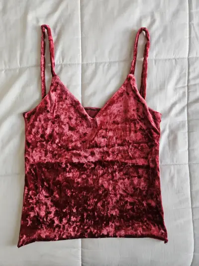 Top de terciopelo rojo para mujer S - miniatura 1
