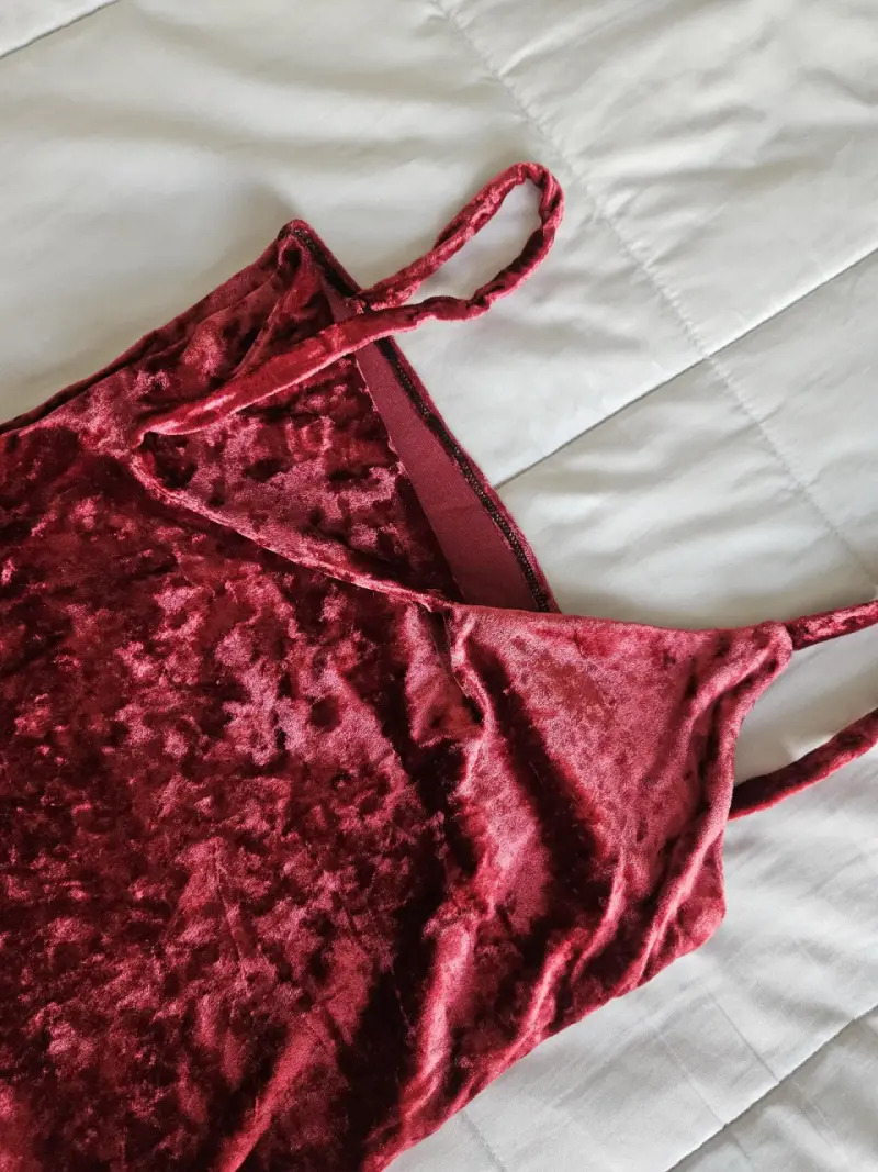 Top de terciopelo rojo para mujer S - 2