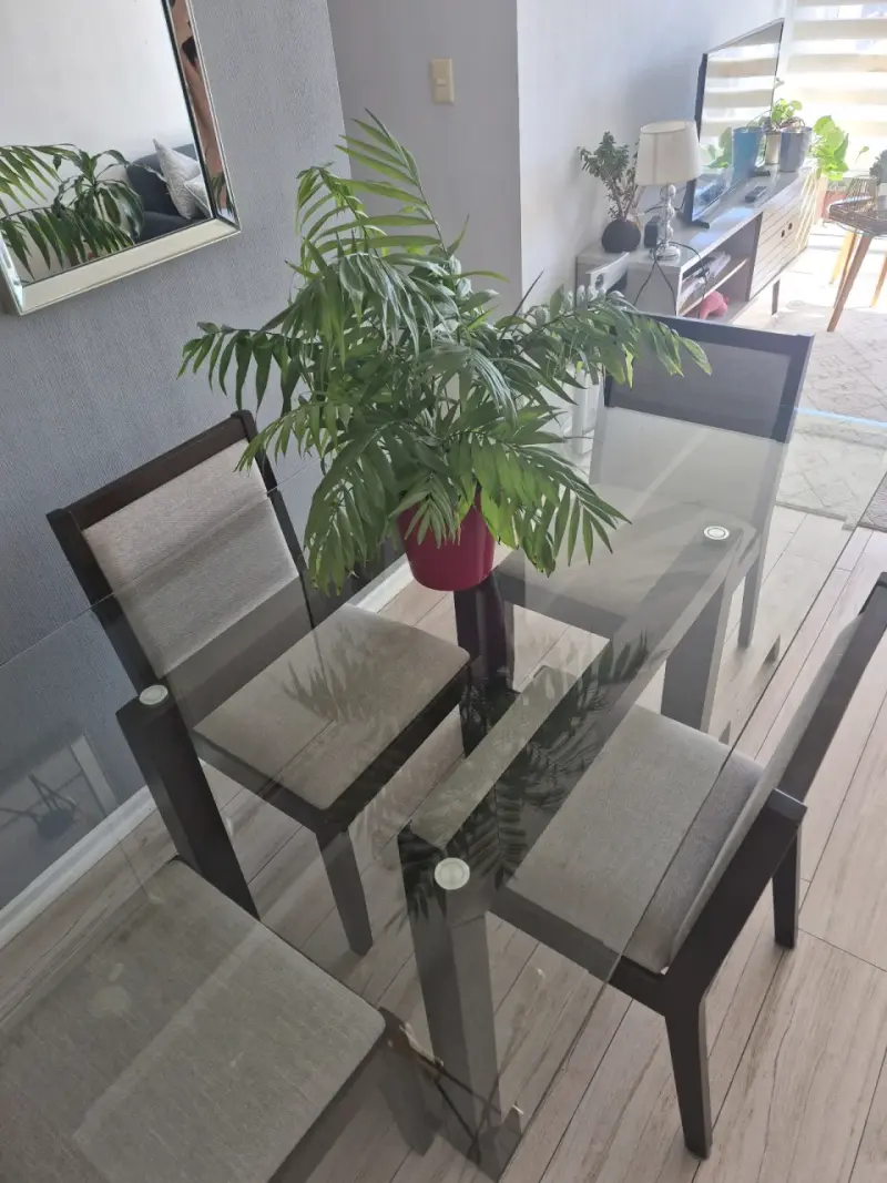 Juego de comedor de vidrio con sillas tapizadas - 2