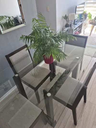 Juego de comedor de vidrio con sillas tapizadas - miniatura 2