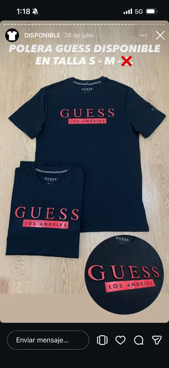 Polera Guess Los Angeles negra talla S-M