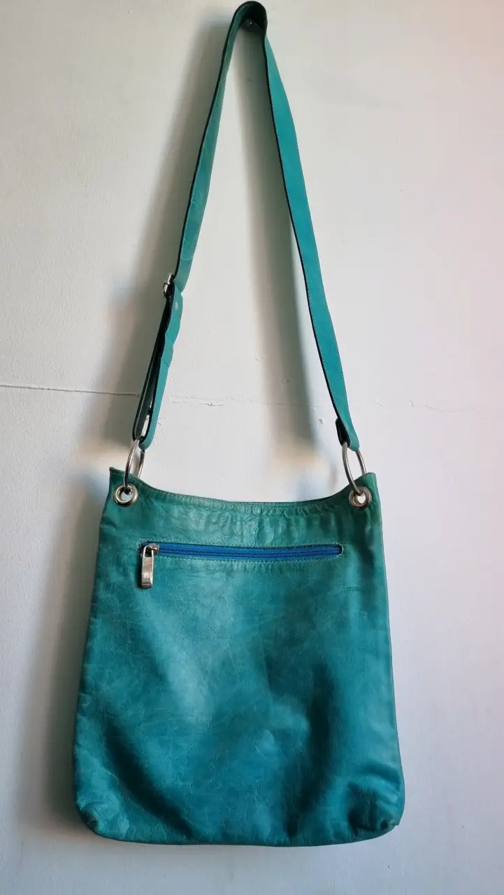 Cartera cruzada de cuero turquesa - 1