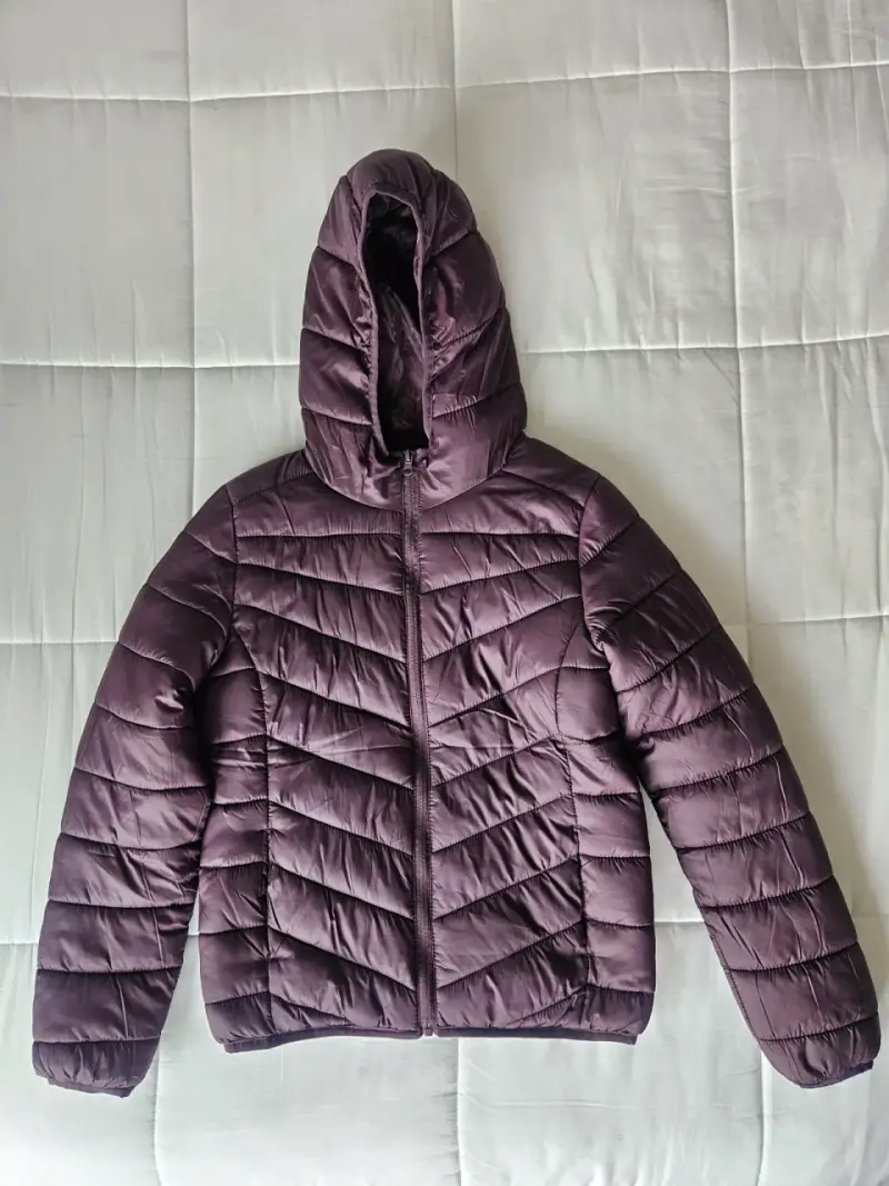 Parka morada con capucha para mujer XS