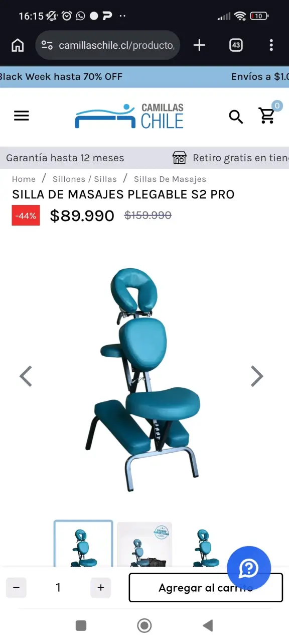 Silla de Masajes Plegable S2 Pro Azul