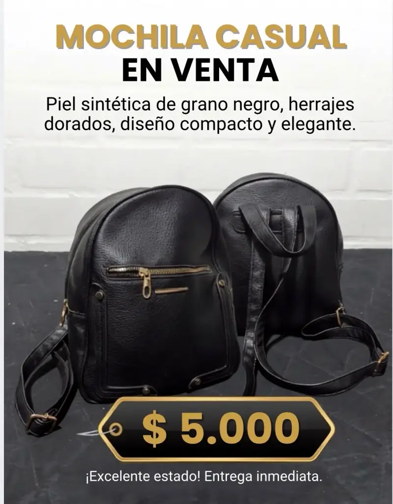 Mochila casual negra de piel sintética