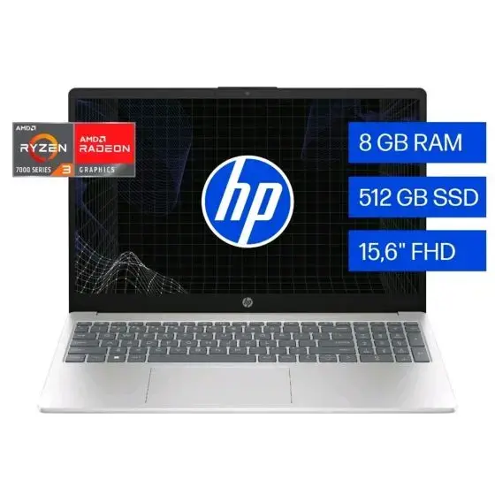 Laptop HP 15.6'' FHD Ryzen 3 8GB RAM 512GB SSD - 1