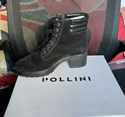 Botines de cuero negro Pollini con plataforma - miniatura 1