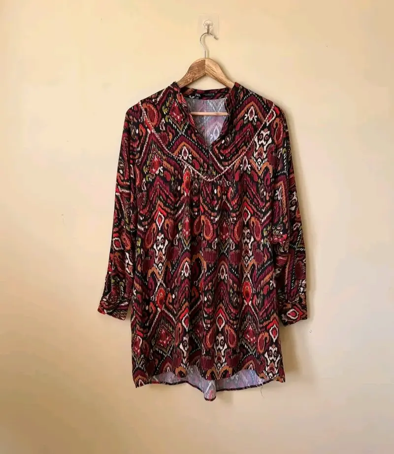 Vestido estampada bohemia de manga larga - 1