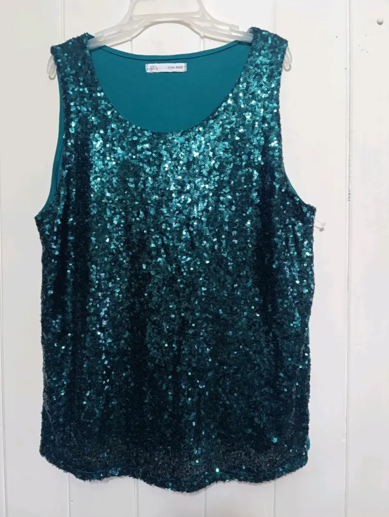 Blusa sin mangas con lentejuelas verde Sfera Basic - 1