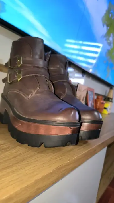 Botines de cuero marrón con plataforma - miniatura 1