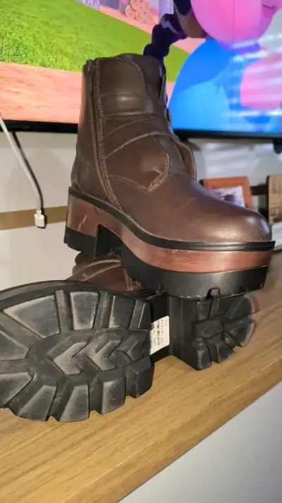 Botines de cuero marrón con plataforma - miniatura 2