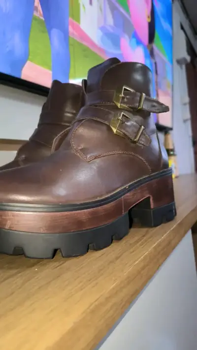 Botines de cuero marrón con plataforma - miniatura 3