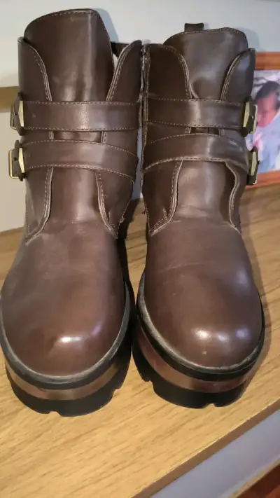 Botines de cuero marrón con plataforma - miniatura 5