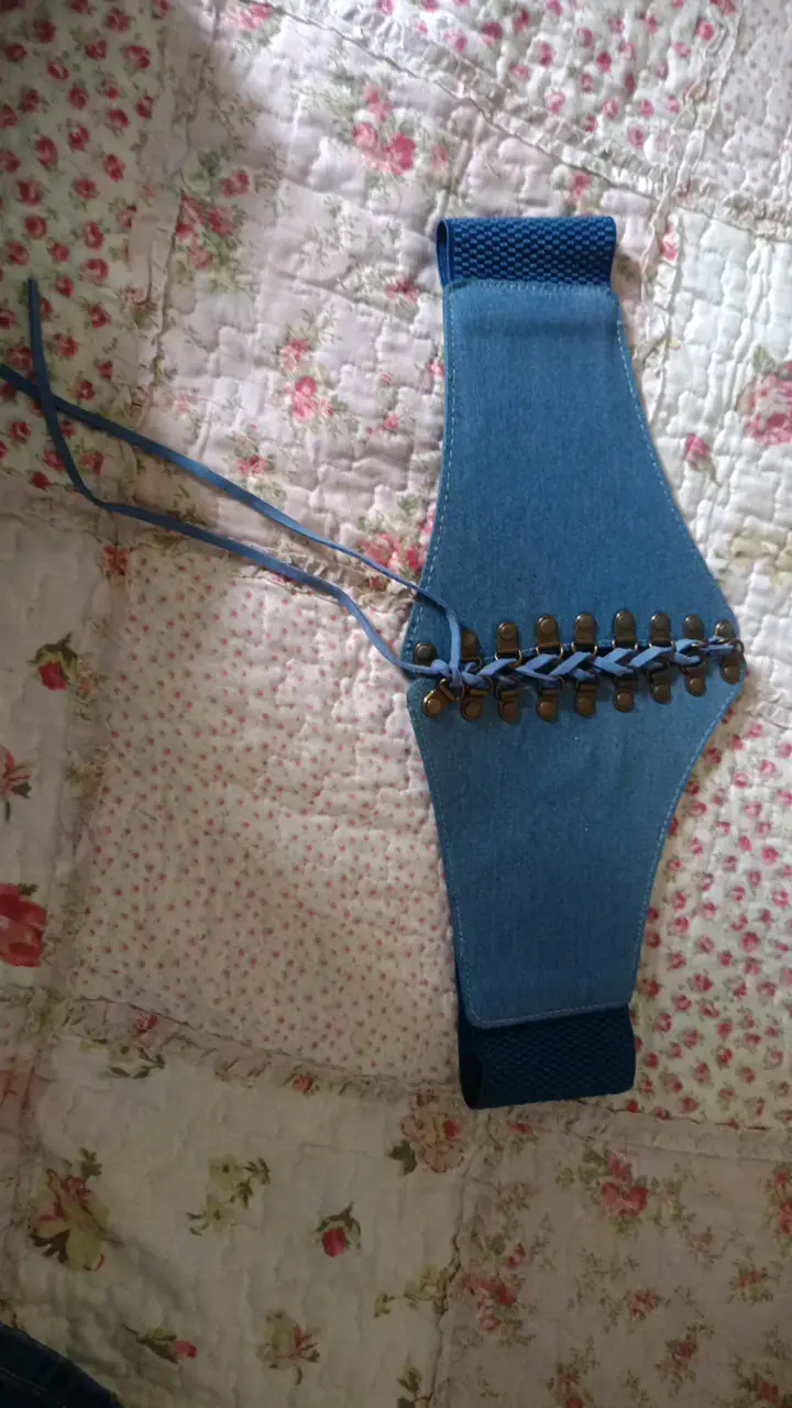 Cinturón corset de mezclilla azul con cordones - 1