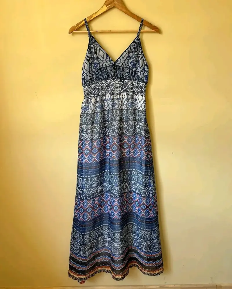 Vestido largo bohemio estampado azul - 1