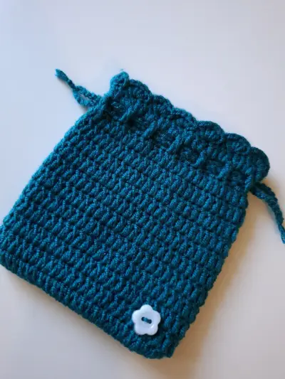 Bolsa de crochet azul petroleo, cierre ajustable - miniatura 2