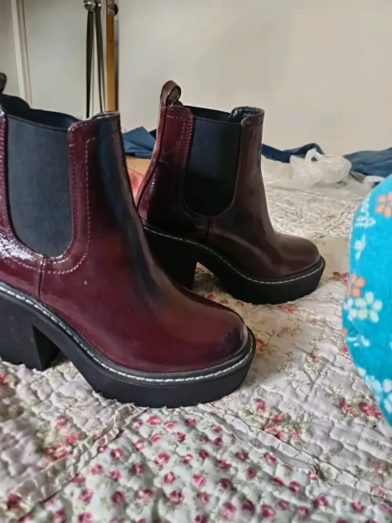 Botines de cuero burdeos con plataforma - 2