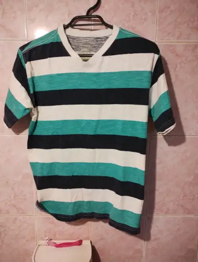 Polera a rayas verde y azul para hombre - miniatura 1