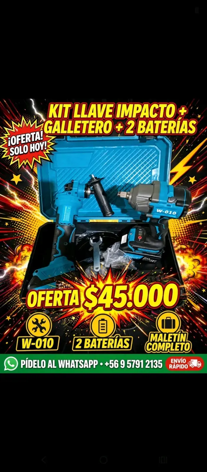 Kit Llave de Impacto con Galletero y 2 Baterías