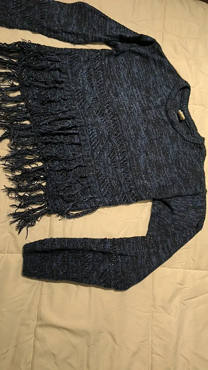 Suéter crop top mujer con flecos azul oscuro Shine - 2