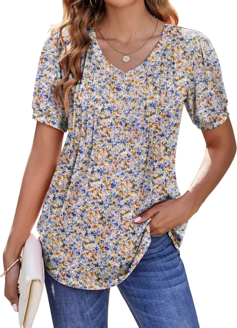 Blusa Floral de Mujer con Cuello en V - 1
