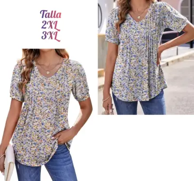 Blusa Floral de Mujer con Cuello en V - miniatura 3