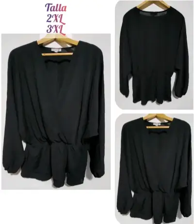 Blusa negra de manga larga talla 2XL/3XL - miniatura 1