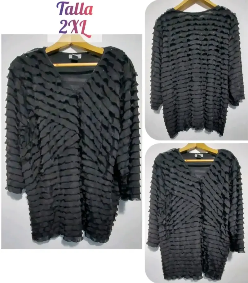 Blusa negra con diseño de volantes talla 2XL - 3