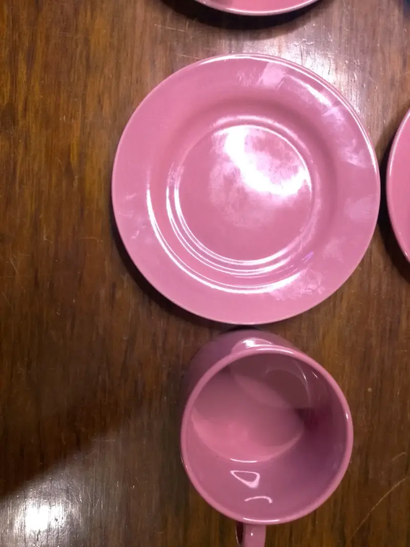 Juego de 6 tazas de cerámica rosa con platos - 4