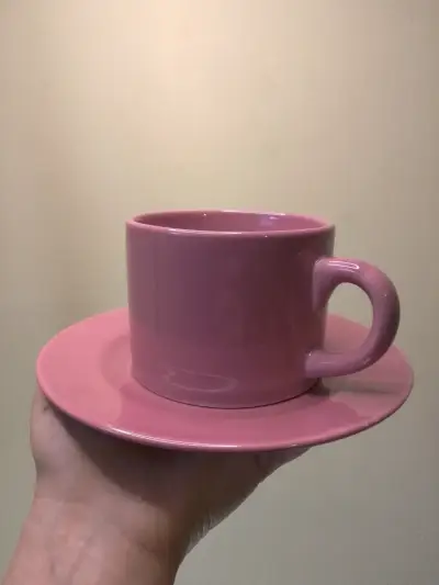 Juego de 6 tazas de cerámica rosa con platos - miniatura 5