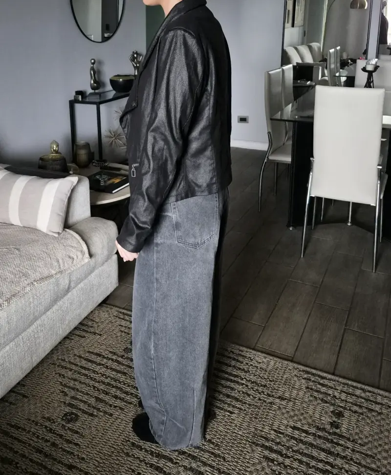Chaqueta de tela tipo cuero negra para mujer - 2