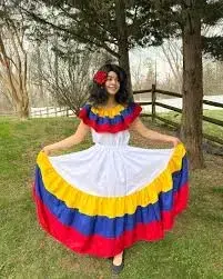 Vestido folclórico colombiano tricolor para mujer - 1