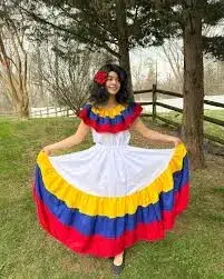 Vestido folclórico colombiano tricolor para mujer - miniatura 1