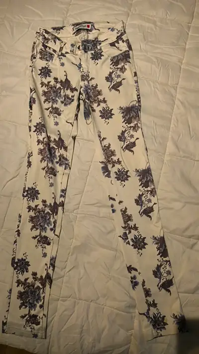 Jeans pantalon blanco floral azul skinny - miniatura 1