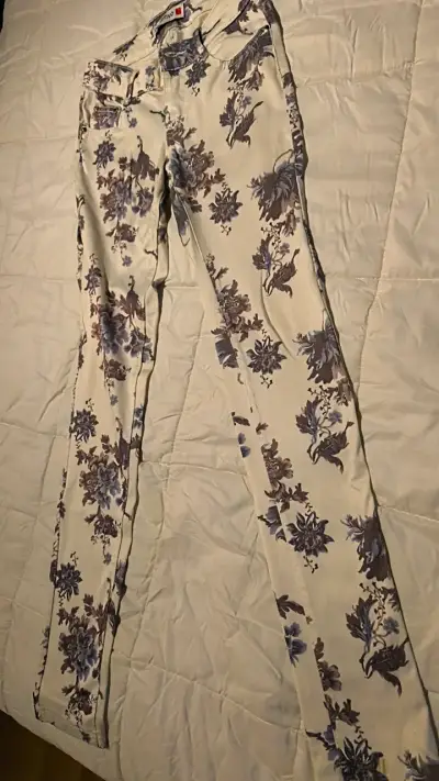 Jeans pantalon blanco floral azul skinny - miniatura 3
