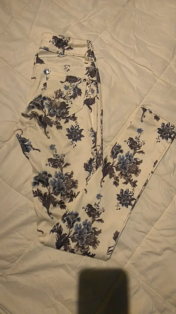 Jeans pantalon blanco floral azul skinny - 6