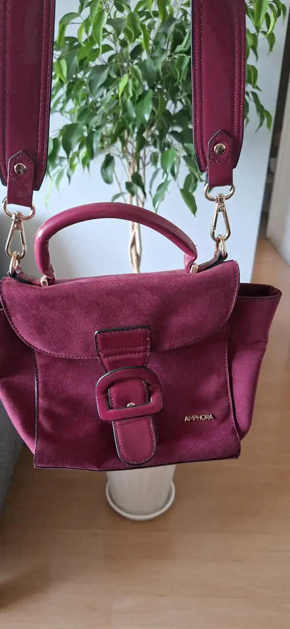 Cartera de cuero burdeos Amphora con correa ajustable - 1