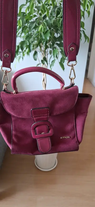 Cartera de cuero burdeos Amphora con correa ajustable - miniatura 1