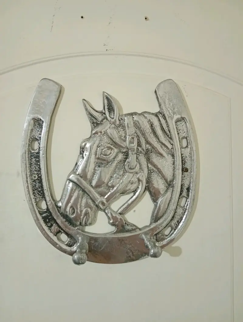 Adorno de pared herradura con caballo metálico