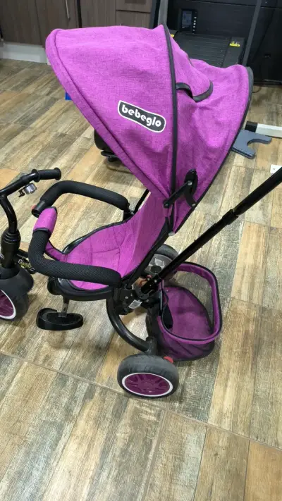 Triciclo para niños Bebeglo morado con toldo - miniatura 4