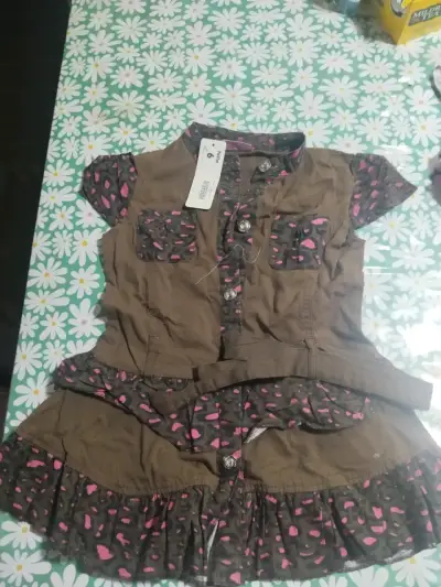 Vestido infantil marrón con estampado rosa talla 6 - miniatura 2