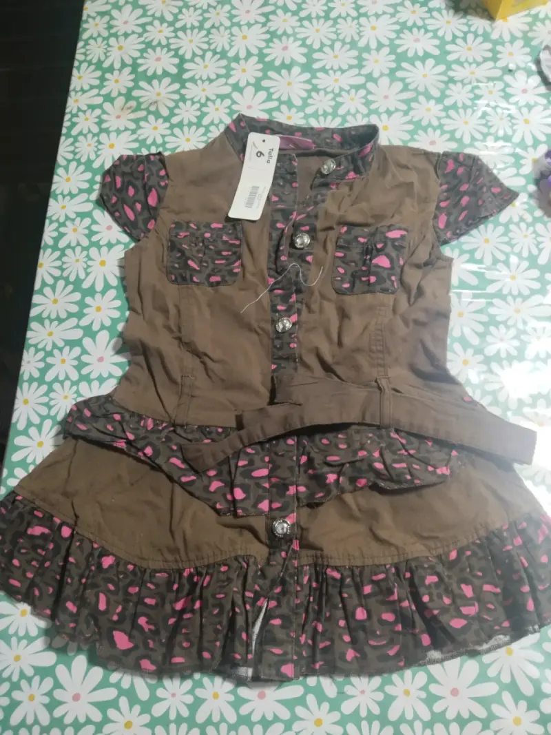 Vestido infantil marrón con estampado rosa talla 6 - 5
