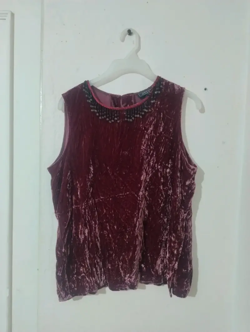 Blusa de terciopelo burdeos con cuello decorado