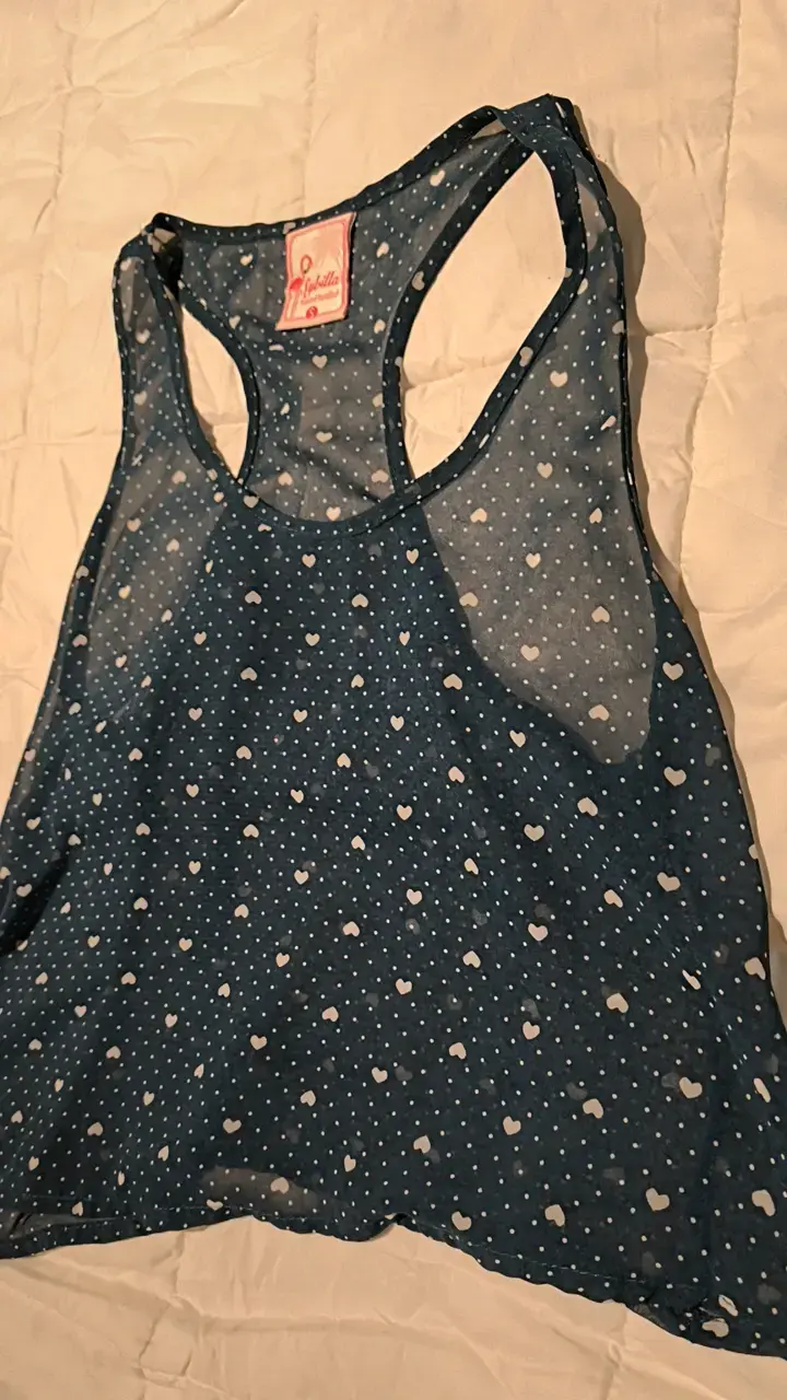 Polera gasa sin mangas azul con corazones - 3