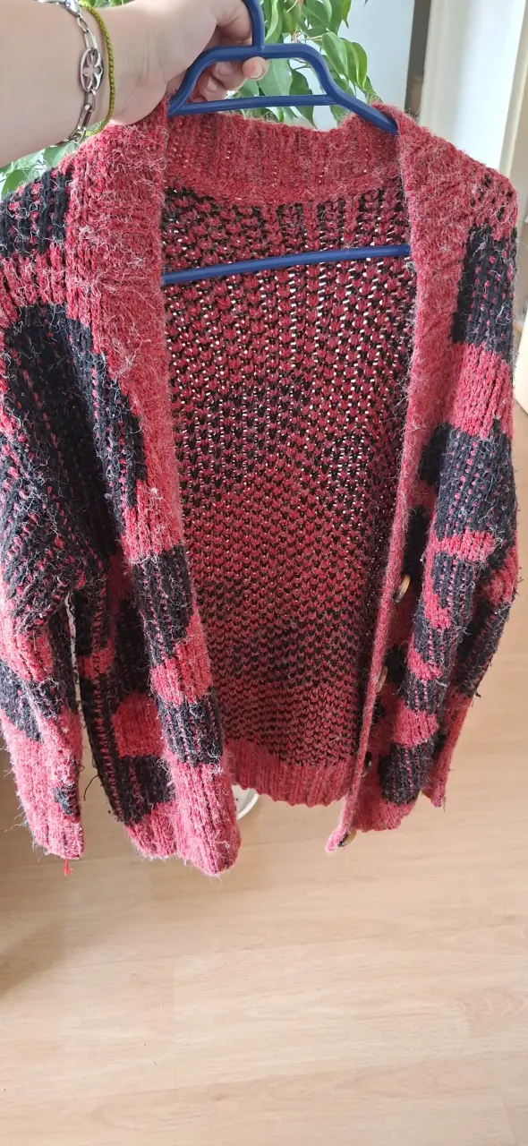 Suéter de punto rojo y negro para mujer - 2