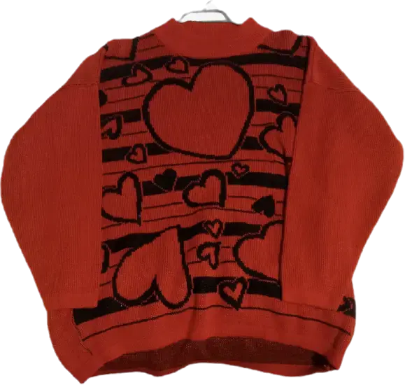 Suéter rojo vintage con diseño de corazones