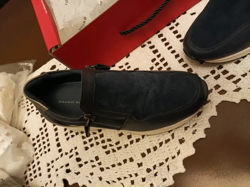 Zapatillas casuales de cuero azul con plataforma - 4