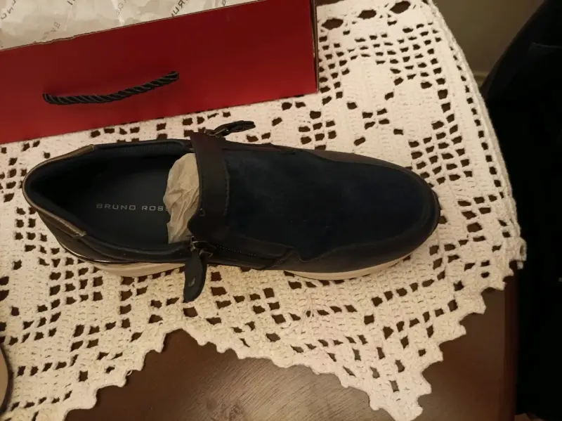 Zapatillas casuales de cuero azul con plataforma - 5